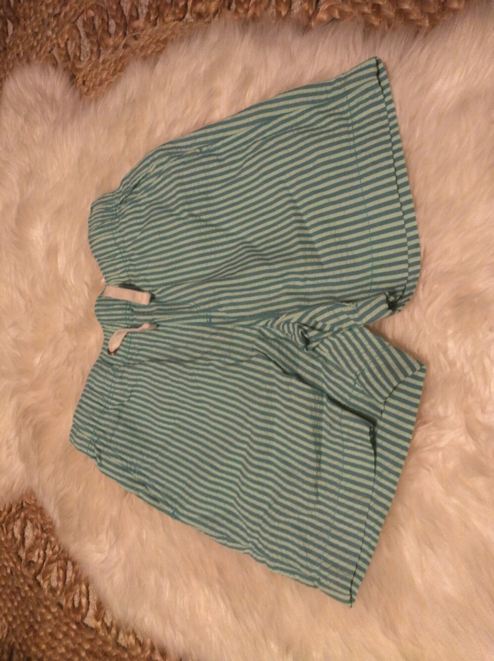 Crewcuts Boys Green Striped Shorts Size 7 Drawstring Elastic Waist Pockets
